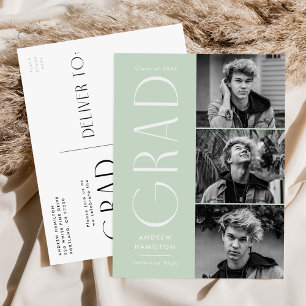 Modern Simplicity Mint 3 Photo Graduation Party Invitation Postcard