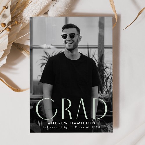 Modern Simplicity Mint Green Photo Graduation Announcement