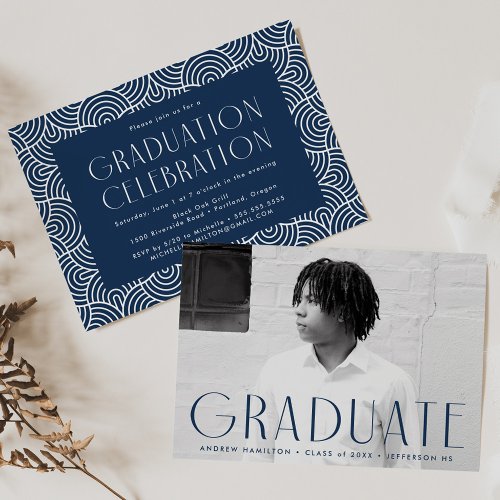 Modern Simplicity Navy Photo Graduation Party Invitation