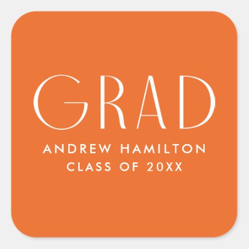 Modern Simplicity Orange Graduation Square Sticker