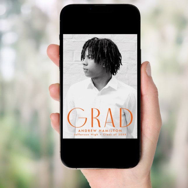 Modern Simplicity Orange Photo Graduation Party Invitation (Front Digital)