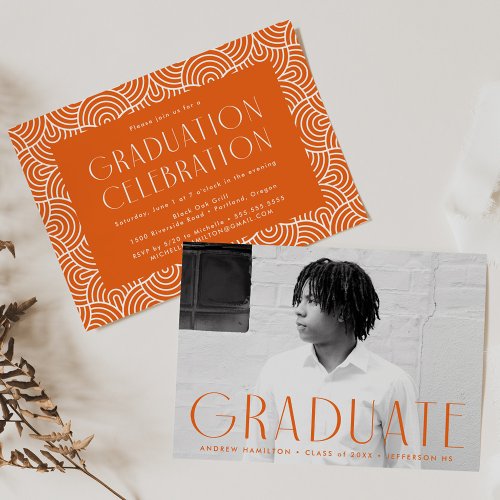 Modern Simplicity Orange Photo Graduation Party Invitation