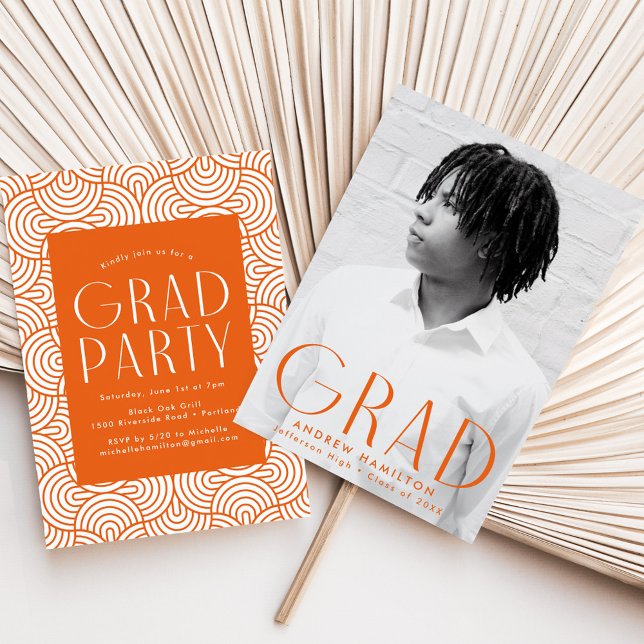 Modern Simplicity Orange Photo Graduation Party Invitation (Creator Uploaded)