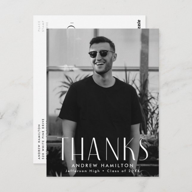 Modern Simplicity Photo Graduation Thank You Postcard (Front/Back)