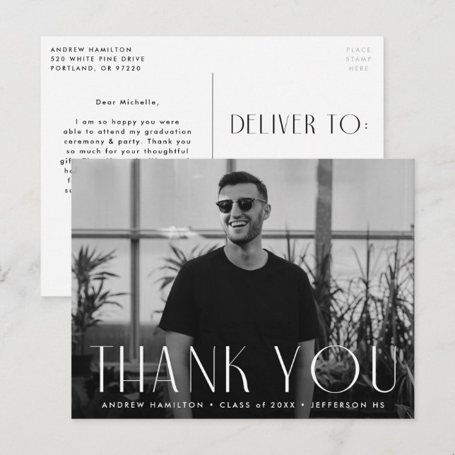 Modern Simplicity Photo Graduation Thank You Postcard (Front/Back)