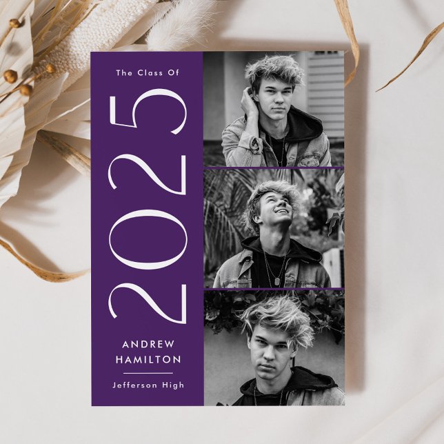 Modern Simplicity Purple 3 Photo 2025 Graduation Announcement (Creator Uploaded)