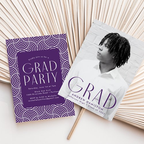 Modern Simplicity Purple Photo Graduation Party Invitation