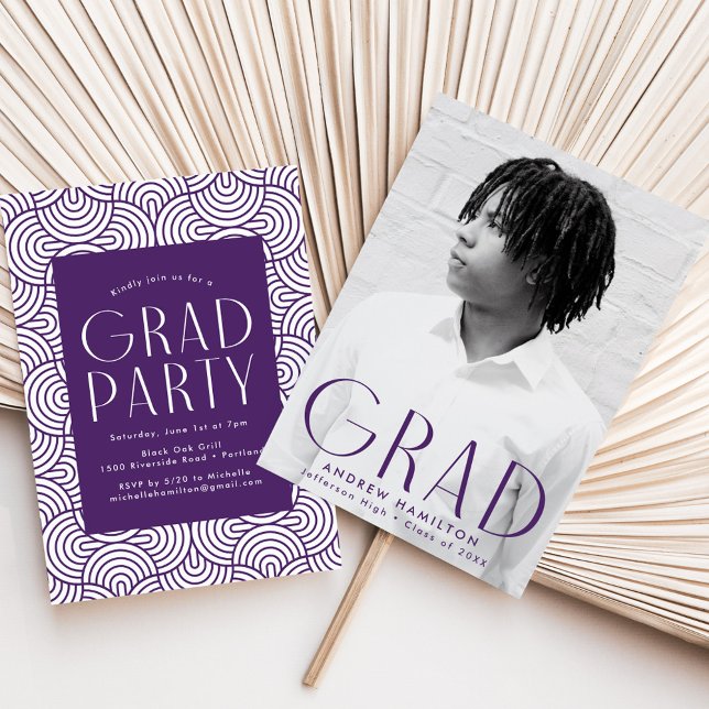 Modern Simplicity Purple Photo Graduation Party Invitation (Creator Uploaded)