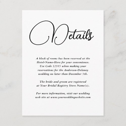 Modern Simplicity Wedding Details Enclosure Card