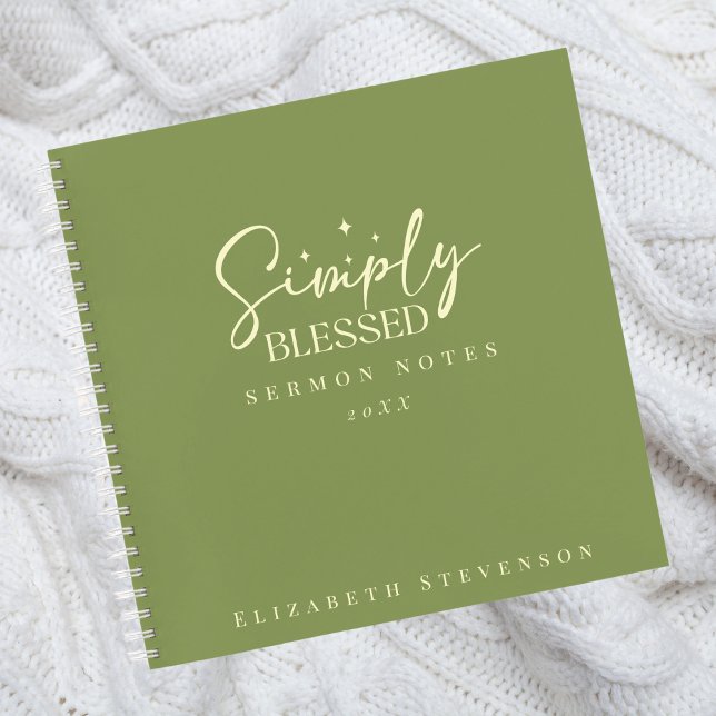 Modern Simply Blessed Moss Green Sermon Notes  Notebook (Creator Uploaded)