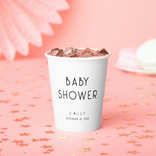 Modern Simply Text Black and White Baby Shower Paper Cups