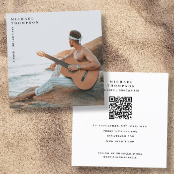 Modern Singer Musician Photo Performer Qr Code  Square Business Card by idovedesign at Zazzle