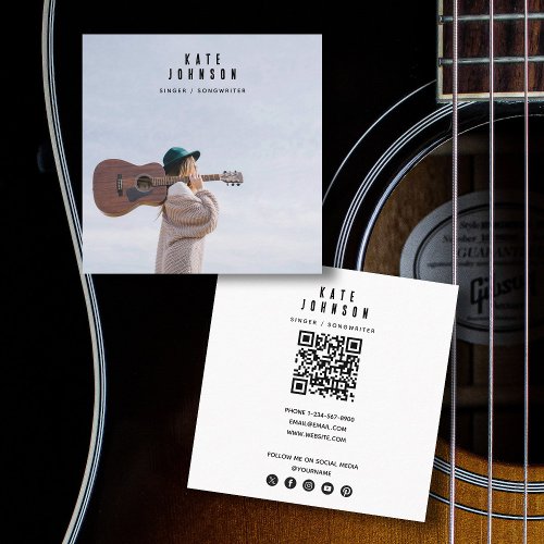 Modern Singer Musician Photo Social Media QR Code Square Business Card