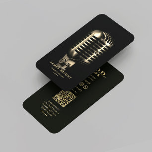 Modern Singer Musician Record Studio Gold Mic Business Card