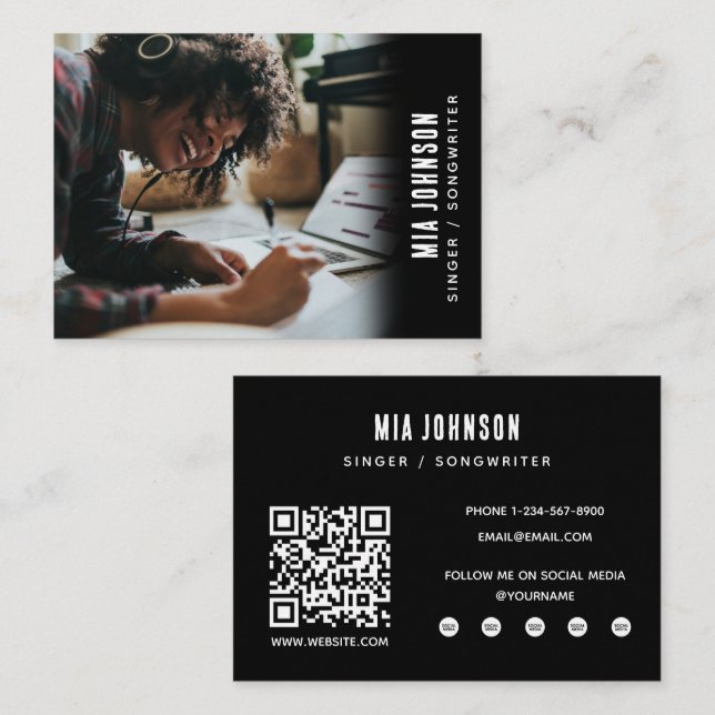 Modern Singer Songwriter Musician Full Photo Black Business Card (Front/Back)