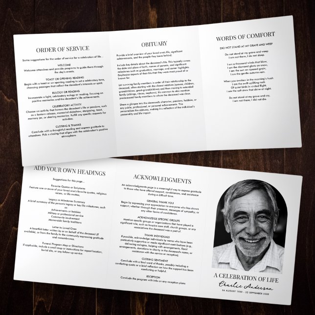 Modern Single Arch Photo Celebration Of Life Tri-Fold Program (Creator Uploaded)