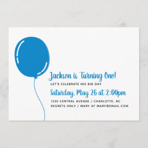 Modern Single Blue Ballon Birthday Party Invitation