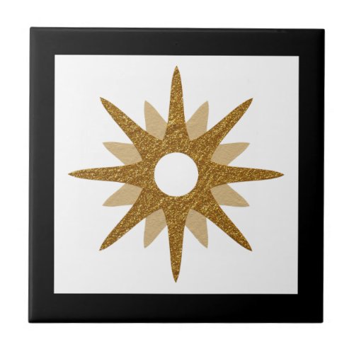 Modern Single Gold Starburst Black Frame Ceramic T Ceramic Tile