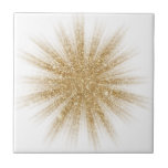 Modern Single Gold Starburst Ceramic Tile<br><div class="desc">Modern design features a single gilttery gold starburst on a white background. Simple, clean modern design. Create your own custom tile by uploading a new image, or use the "message" button to contact the designer for help. To create your own design: 1. Select personalize this template. 2. Replace image 1....</div>