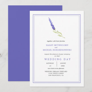 Modern Single Lavender Sprig Wedding | Invitation