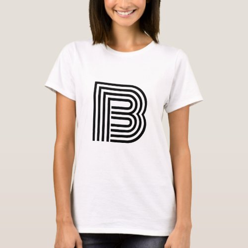 Modern Single Letter Initial Monogram  Black T_Shirt