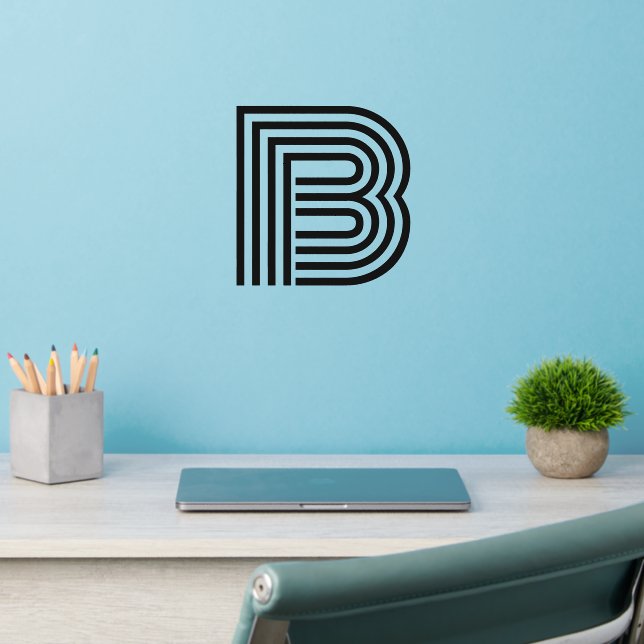 Modern Single Letter Initial Monogram | Black Wall Decal (Home Office 2)