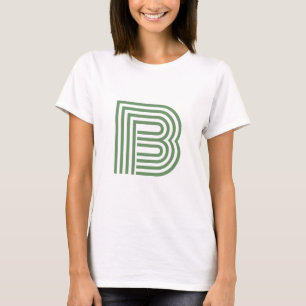Modern Single Letter Initial Monogram Green T-Shirt