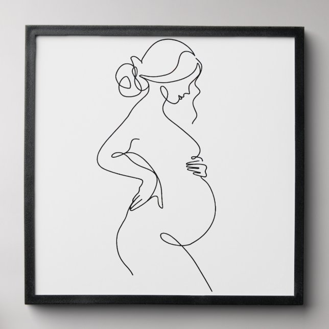 Modern Single Line Art Pregnancy Keepsake Tile (Front Set)