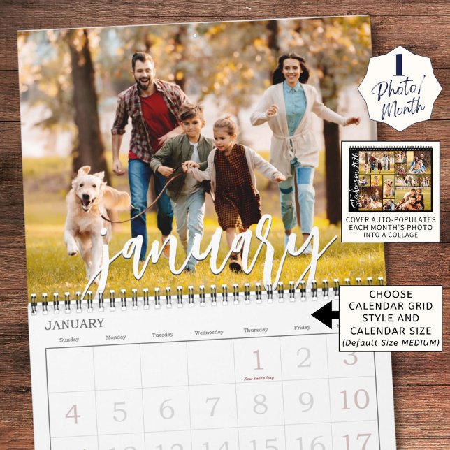 Modern Single Photo and Cover Collage Custom Color Calendar (Creator Uploaded)