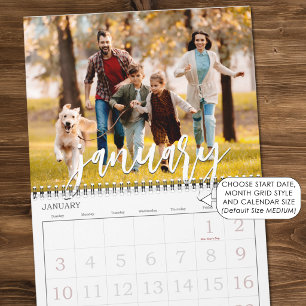 Modern Single Photo and Cover Collage Custom Color Calendar