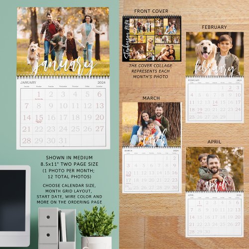 Modern Single Photo and Cover Collage Custom Color Calendar