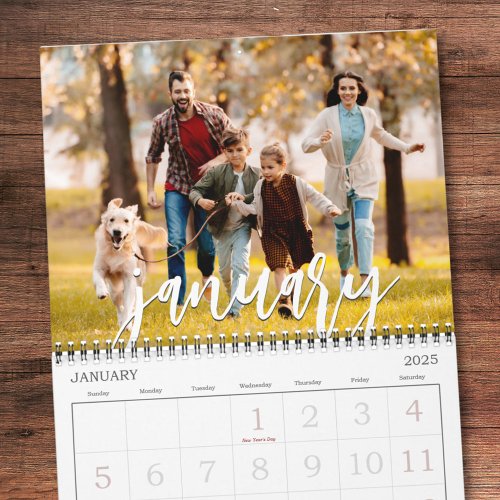 Modern Single Photo and Cover Collage Custom Color Calendar