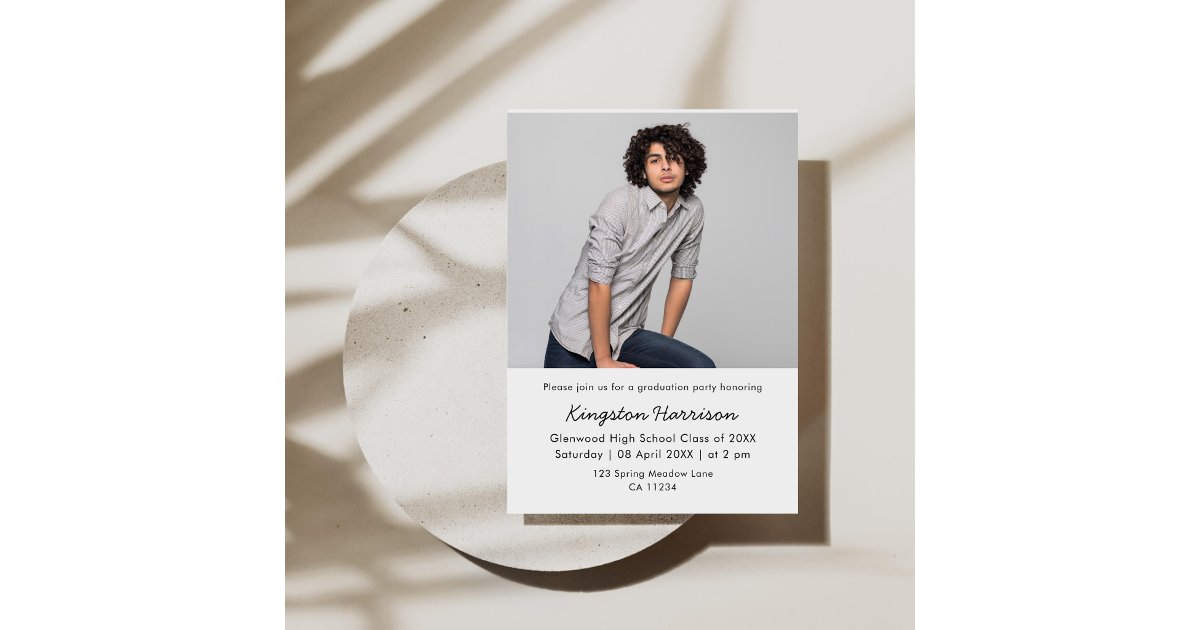 Modern Single Photo Boy Graduation Invitation | Zazzle