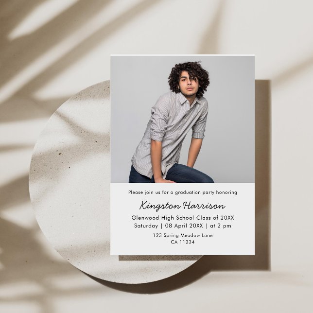 Modern Single Photo Boy Graduation Invitation (Creator Uploaded)