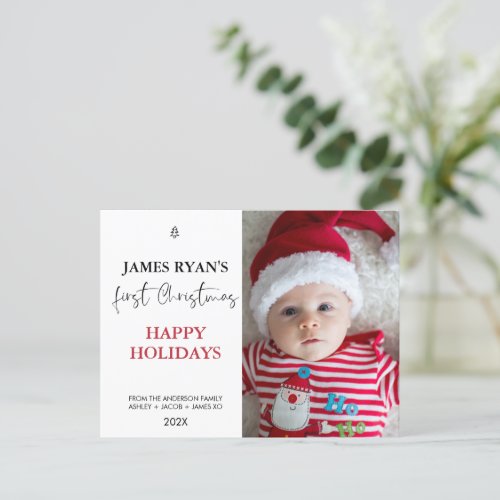 Modern Single Photo First Christmas  Postcard