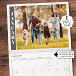Modern Single Photo Per Month and Collage on Cover Calendar<br><div class="desc">Create your own personal yearly photo calendar utilizing this easy-to-upload template. One full-size photo per month--each is shown in a unique photo collage format on the front cover. Upload each photo on each month view page in the EDIT screen and they will populate into the photo collage on the cover....</div>