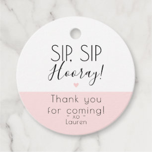 Modern Sip Sip Hooray, Pop the top thank you Heart Favor Tags