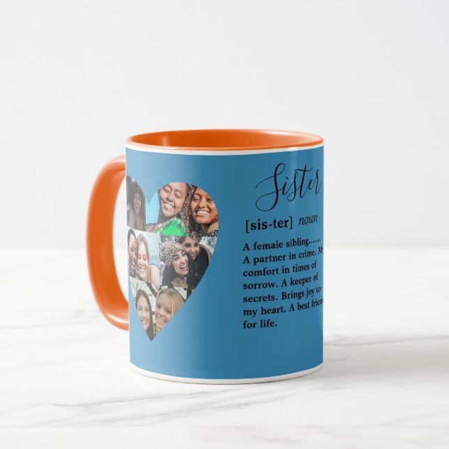 Modern Sister Photo Heart Collage Keepsake Mug (Front Left)