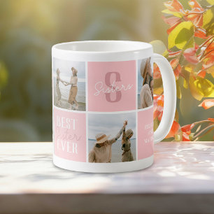 Modern Sister Sibling Photo Collage Pink Coffee Mug