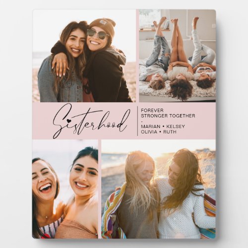 Modern Sisterhood Photo Collage Blush Pink Plaque
