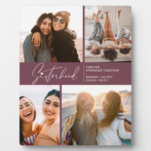 Modern Sisterhood Photo Collage Purple Plaque