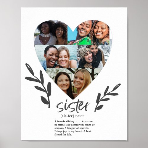 Modern Sisters Quote Photo Heart  Poster