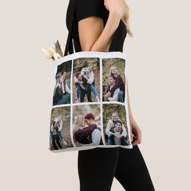 Modern Six Photo Collage Tote Bags (Close Up)