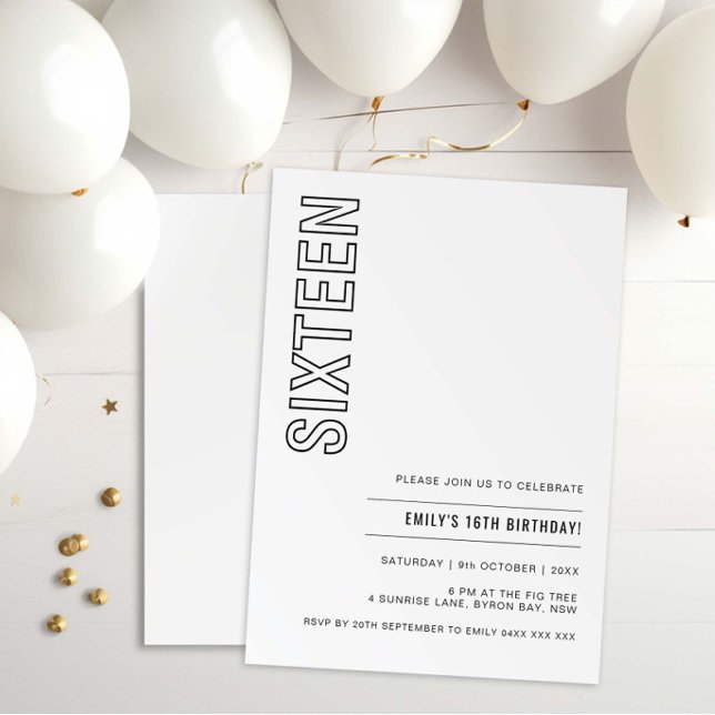Modern Sixteen 16th Birthday Party Invitation (Creator Uploaded)