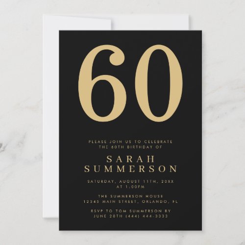 Modern Sixtieth Black Gold 60 Birthday Party