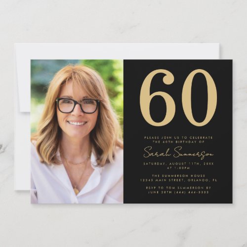 Modern Sixtieth Black Gold Photo 60th Birthday