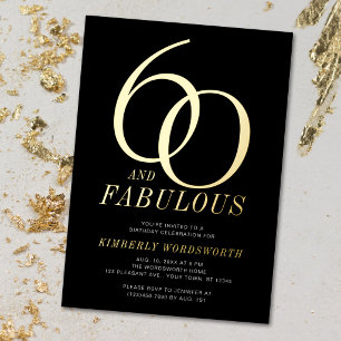 Modern Sixty and Fabulous 60th Birthday Black Gold Foil Invitation