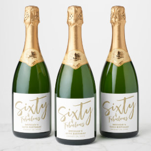 Modern Sixty and Fabulous Bold 60th Birthday Party Sparkling Wine Label