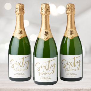 Modern Sixty and Fabulous Bold 60th Birthday Party Sparkling Wine Label