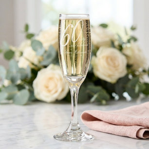Modern Sixty and Fabulous Name 60th Birthday Party Champagne Flute